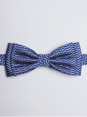Blue bow tie with geometric wave patterns
