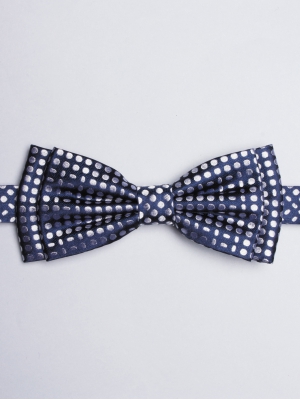 Navy blue tie with white geometric patterns