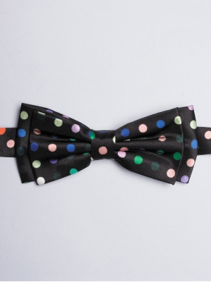 Black bow tie with multicoloured dot prin 