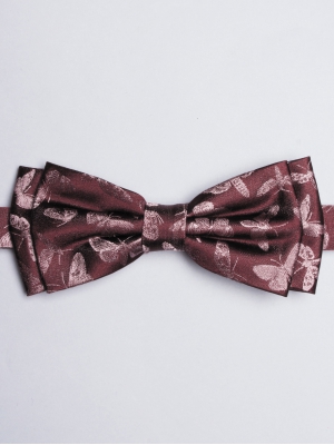 Burgundy bow tie with butterfly patterns
