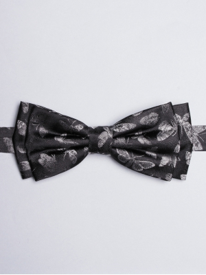 Black bow tie with butterfly patterns