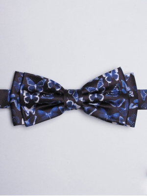 Blue bow tie with butterfly patterns