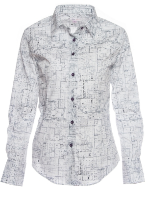 Women's shirt with architectural plan print