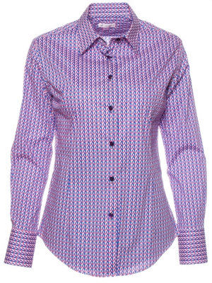 Women's shirt with blue and pink geometric cube print 