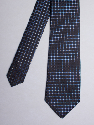 Blue tie with checkered pattern