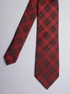 Red tie with checked pattern