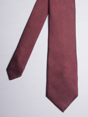 Burgundy tie with white micro lines patterns