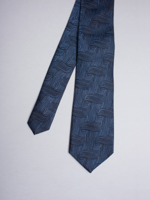 Blue tie with abstract patterns