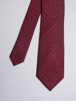Burgundy tie with white and pink micro dots