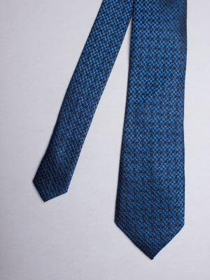 Black tie with blue geometric shapes patterns