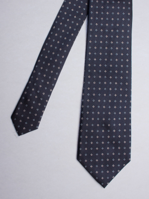 Night blue tie with two-tone diamonds patterns