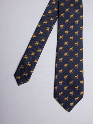Blue tie with yellow horses patterns