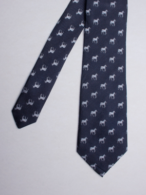 Blue tie with horses patterns