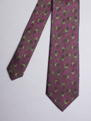 Cravate violette à motifs plumes de paon
