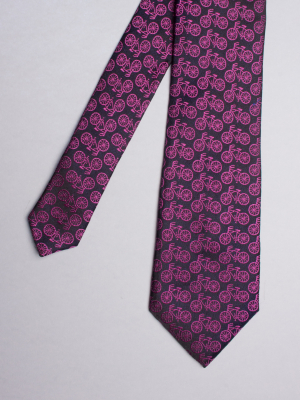 Black tie with fuchsia bicycles patterns