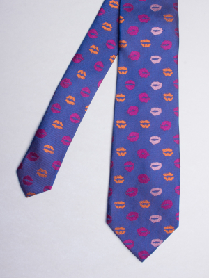 Electric blue tie with kiss patterns