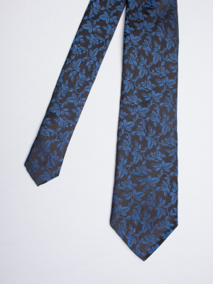 Cravate noire à motifs fleurs bleues