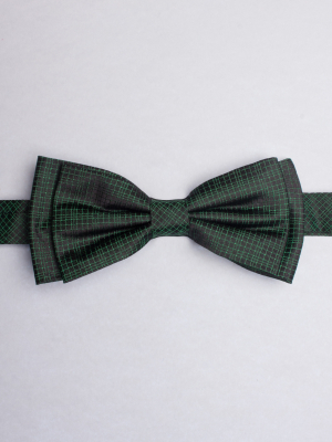 Black bow tie with green checkered pattern