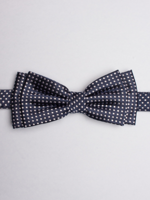 Night blue bow tie with white square patterns
