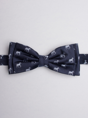 Blue bow tie with horses patterns