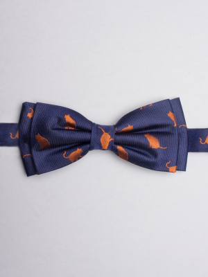 Blue bow tie with orange cats patterns