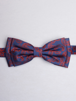 Blue bow tie with red cashmere patterns