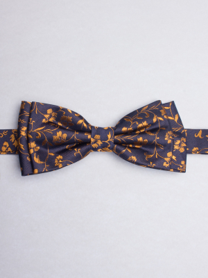 Navy bow tie with golden flowers patterns