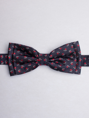 Night blue bow tie with red flowers patterns