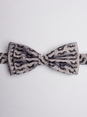 Grey bow tie with black moustache patterns