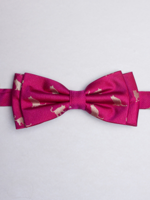 Magenta bow tie with grey cats patterns