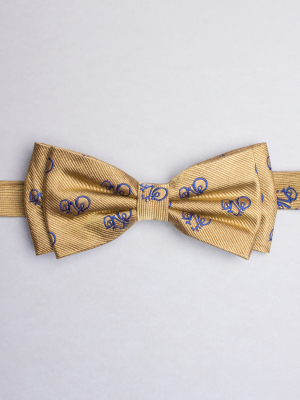 Yellow bow tie with blue bicycles patterns
