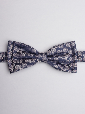 Night blue bow tie with white bicycles patterns