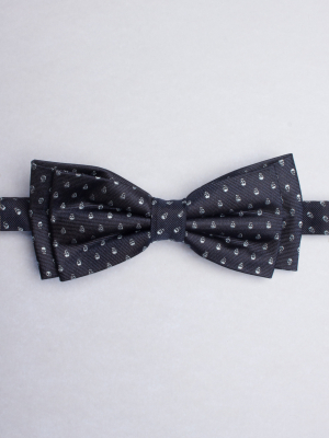 Night blue bow tie with skulls patterns