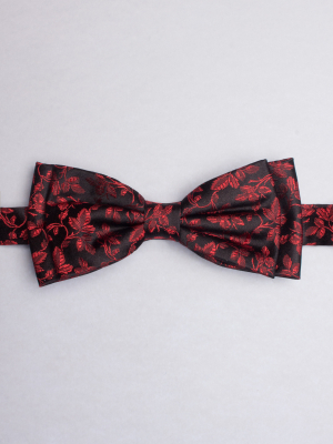 Black bow tie with red flowers patterns