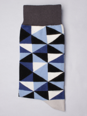 Socks with blue triangle pattern