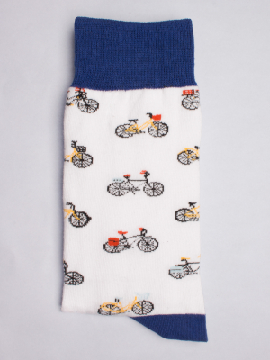 Socks with bike pattern and navy inner lining