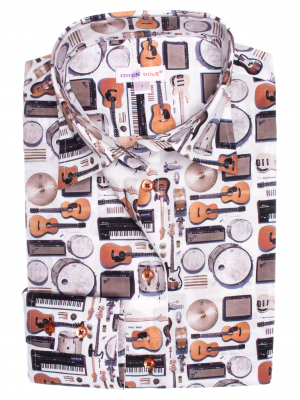 Women's fitted shirt with musical instrument print