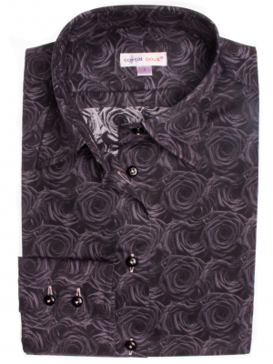 Women's fitted shirt with black rose print