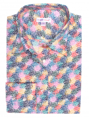 Women's fitted shirt with multicolored rose print