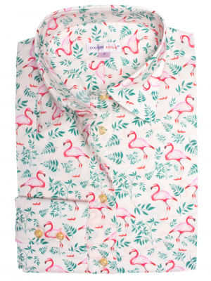 Women's fitted shirt with flamingo print