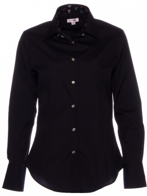 Women's plain black poplin fitted shirt with skulls print inner lining