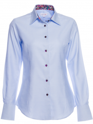 Women's blue fitted shirt with sprinkles print inner lining