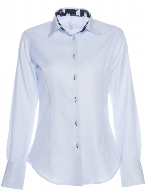 Women's blue fitted shirt with swans print inner lining