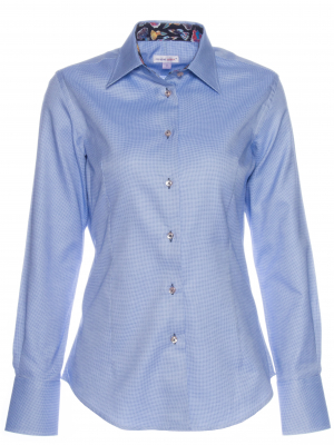 Women's blue fitted shirt with fish print inner lining
