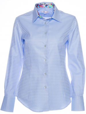 Women's blue fitted shirt with watercolor print inner lining