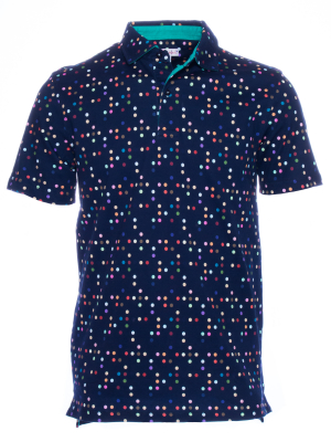 Regular fit blue polo with multicolored dots