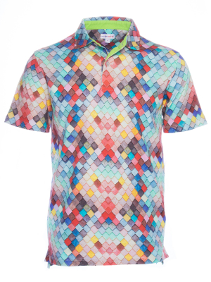 Regular fit polo with tile print