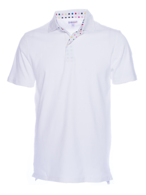 Regular fit plain white polo with multicolored dots inner lining pattern