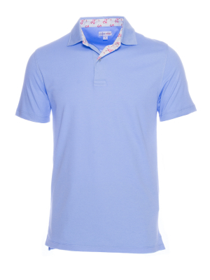 Regular fit plain blue polo with flamingo inner lining print