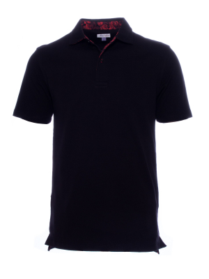 Regular fit plain black polo with rose inner lining print